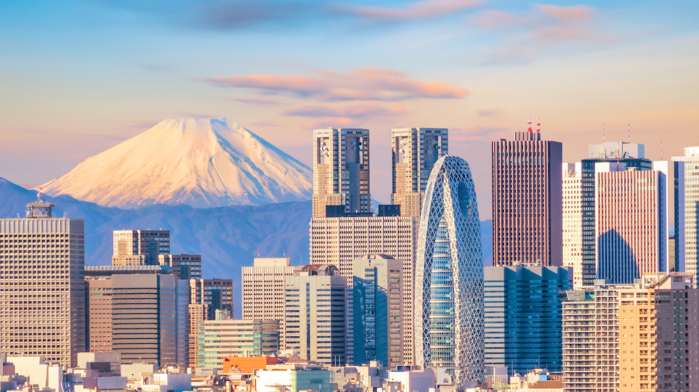 Panorama View Of Tokyo Skyline And Mountain Fuji